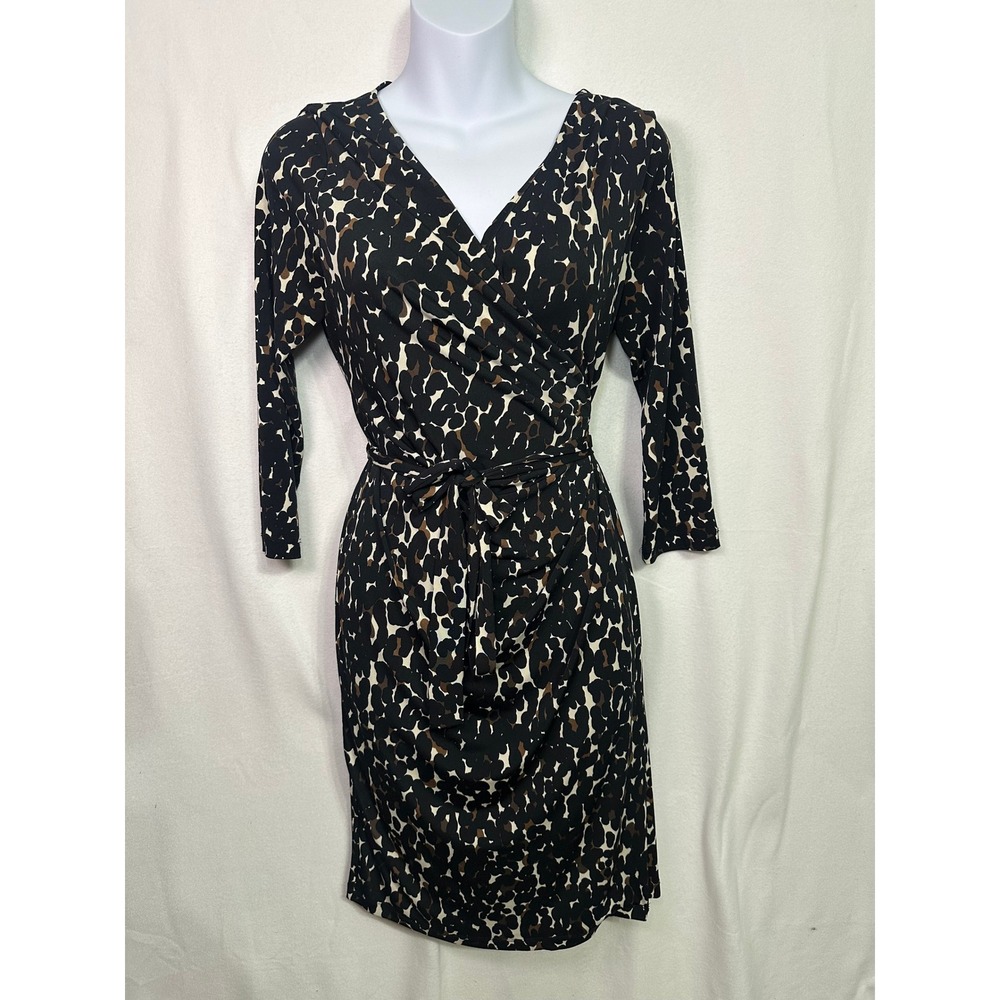 A‎ Pea in the Pod Maternity Faux Wrap Dress Leopard Print Black Brown Small